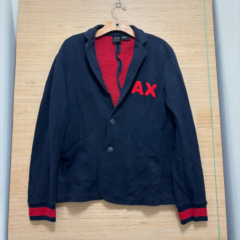 Armani Exchange Mens Black Knit Blazer Jacket Red AX Logo 6XZG76 ZJC3Z Size‎ M